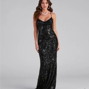Windsor Black Marleigh Formal Sequin Scroll Dress
